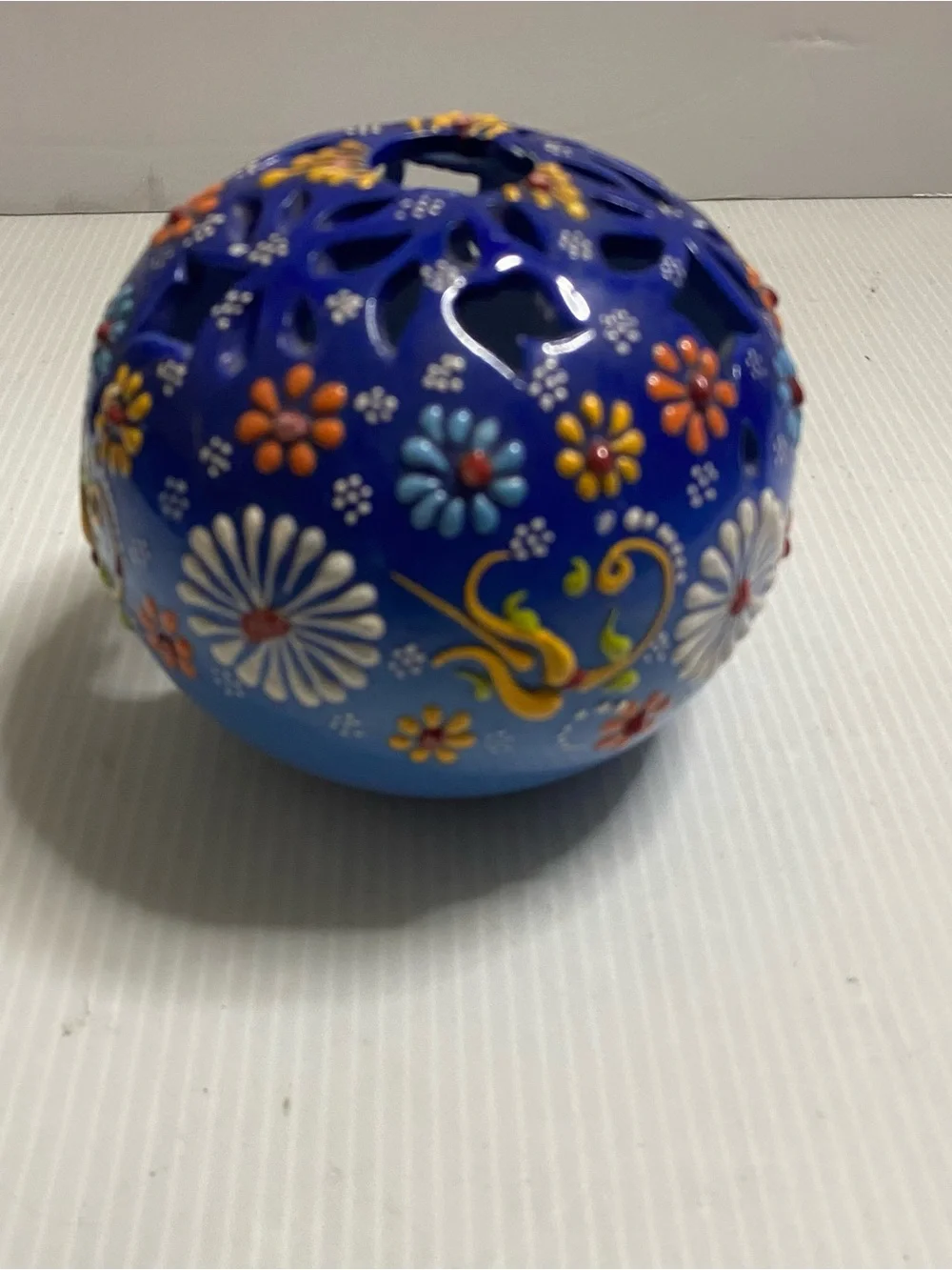 Hand-Painted Blue Floral Ceramic Tea Light Candle Lantern Decorative Home Decor